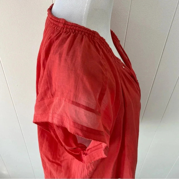 IRO Maeva Voile Peasant Tie Wide Cap Sleeves Coral Blouse 4 US/36 Boho - Picture 7 of 16